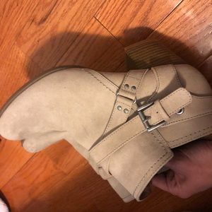 Tan booties with side buckle